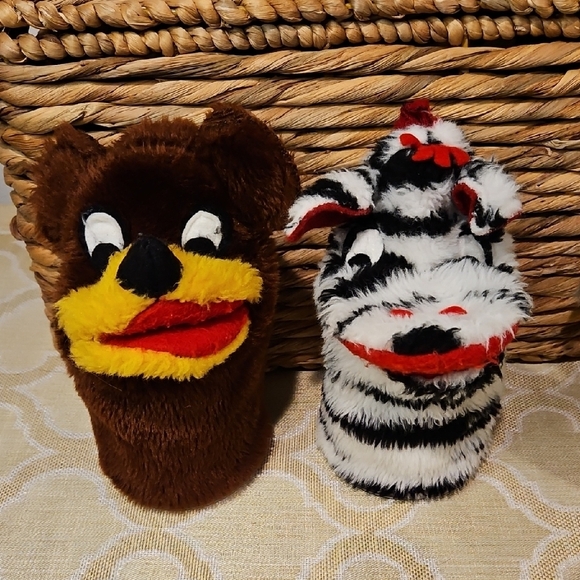70s Sheram Hand Puppet Animal Set: Pig Croc Duck Bear Zebra Elephant Giraffe - Picture 6 of 11